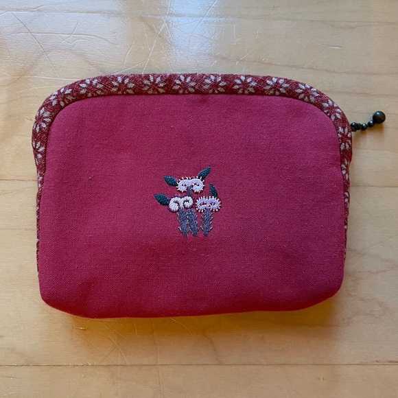 Chicken and Mushroom Bag; Red Embroidered Coin Purse with Zip; NWOT; Artisan - Picture 2 of 5